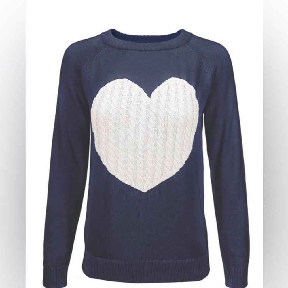 Navy Blue & Beige HEART Knit Sweater